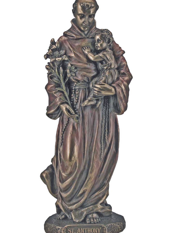 St. Anthony & Child Statue in Cold Cast Bronze 8" for wholesale by Goldscheider of Vienna