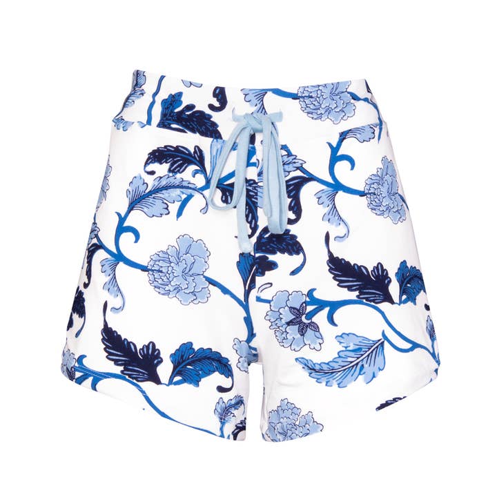 Amanda Blu - Wholesale Sleepwear Bottom - Women's - Blu Acanthus Leaf Pajama Shorts | Blue Flower PJ Bottoms
