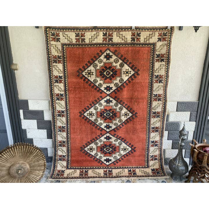 Tapis kurde en laine fait main Oushak turc vintage 5x6 années 1980 pour la vente par Oushak Rugs