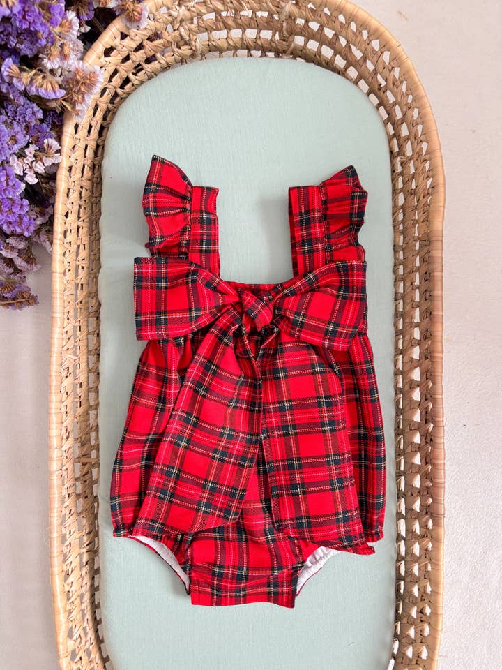 Red Tartan Straps Bow for wholesale by Maria Jasmim Baby & Child