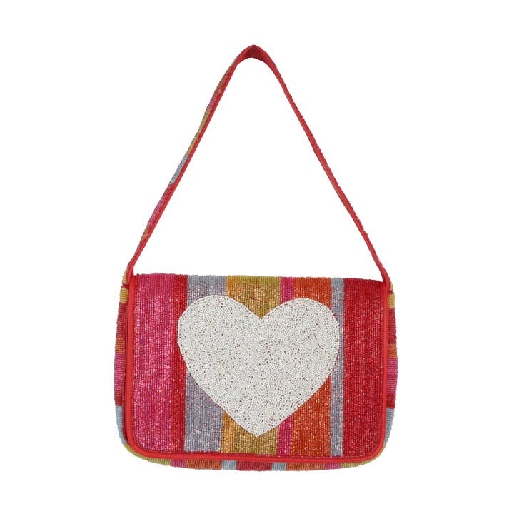 Sac à main en forme de cœur multicolore entièrement perlé pour femme pour la vente par Nima Accessories Inc