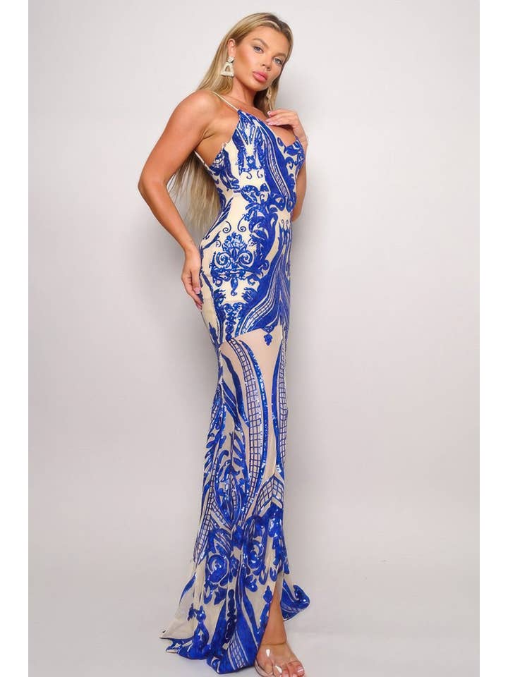CC Wholesale Clothing - Wholesale Dress – Women's - Spaghetti Strap Art Deco Sequins Maxi Dress10