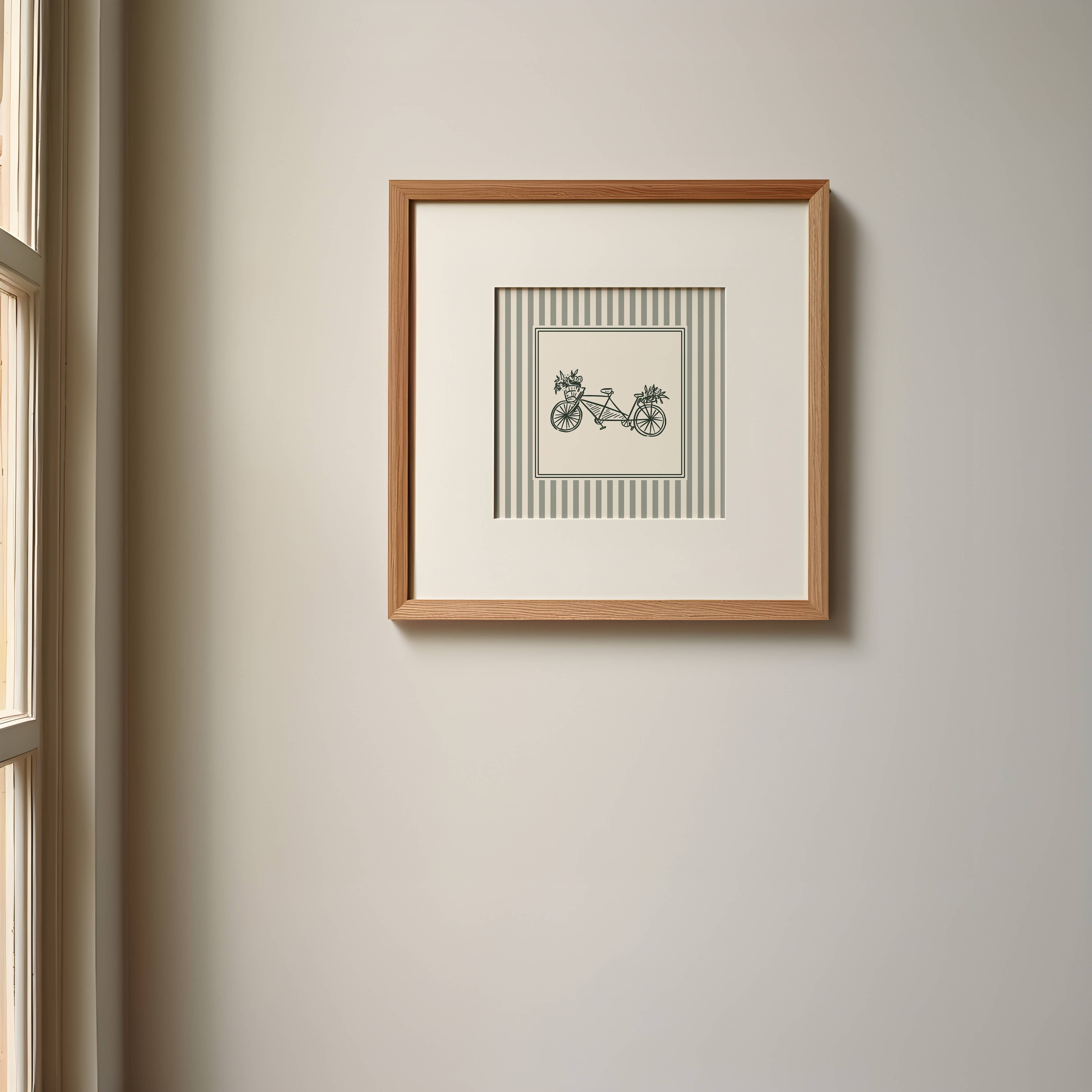 Paperly Creative Co - Wholesale Art Print - Bike with Flowers Art Print (Sage Green Stripe)1