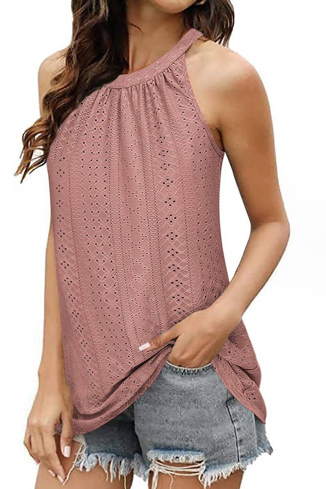 UNISHE - Wholesale Tank Top - Women's - Sleeveless Halter Hollow Out Tank Top ZZKF68313