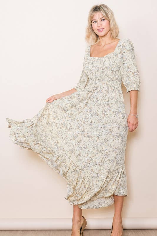 Elloh Collection – wholesale Dress – Women's – Sweetheart Half Sleeve Handkerchief Hem Floral Maxi Dress8