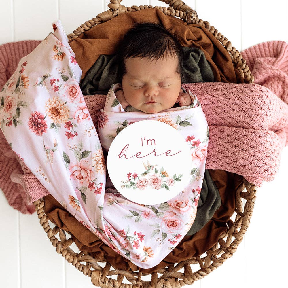 Snuggle Hunny - Wholesale Swaddle Set - Baby - Birds & Blooms Organic Jersey Wrap & Topknot Set6