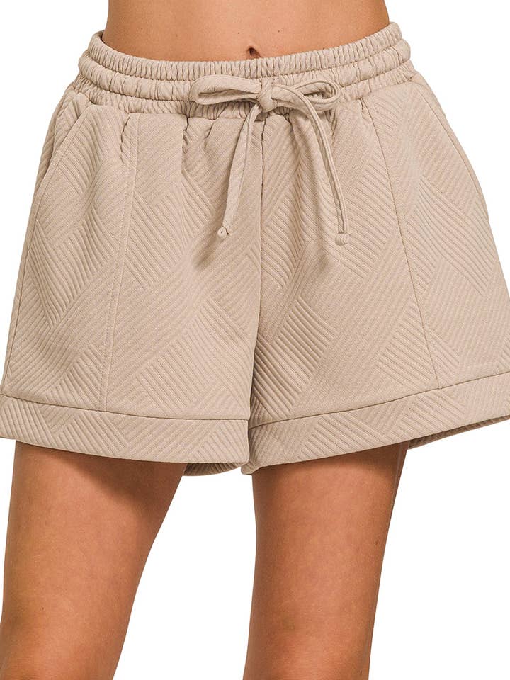 Textured Knit Jacquard Drawstring Shorts for wholesale by Vanilla Monkey