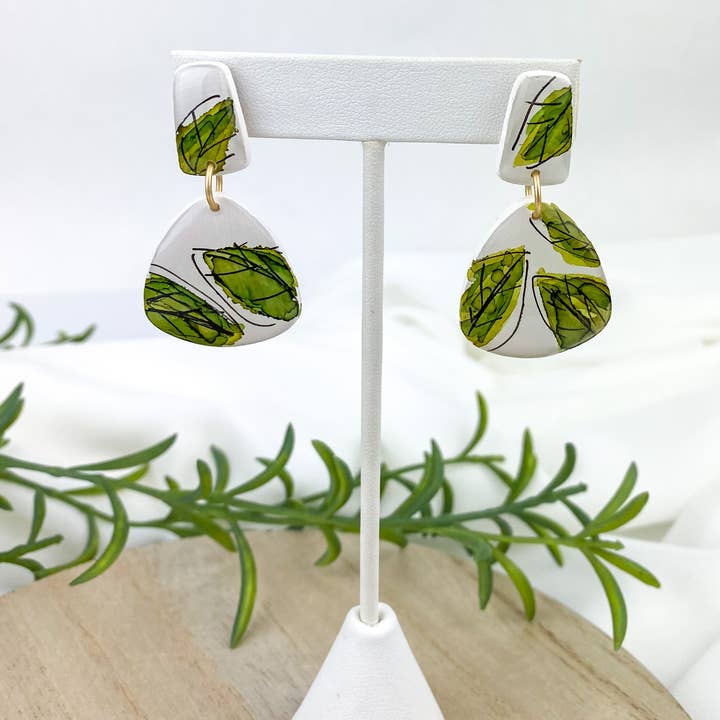 Light Shine - Wholesale Dangle Earrings - Hand Painted Sketchy Flower Clay Earring | Statement Drop3