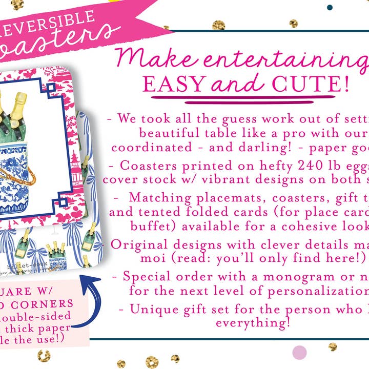 billet-doux - Wholesale Disposable Coasters - Watercolor Charleston & Green Daisy Paper Coaster Set4