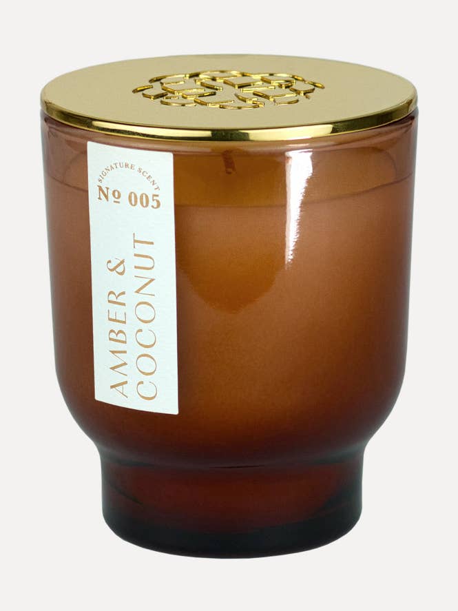 7 oz, No. 005 Amber & Coconut - Maeve Glass Candle for wholesale by Elum Designs