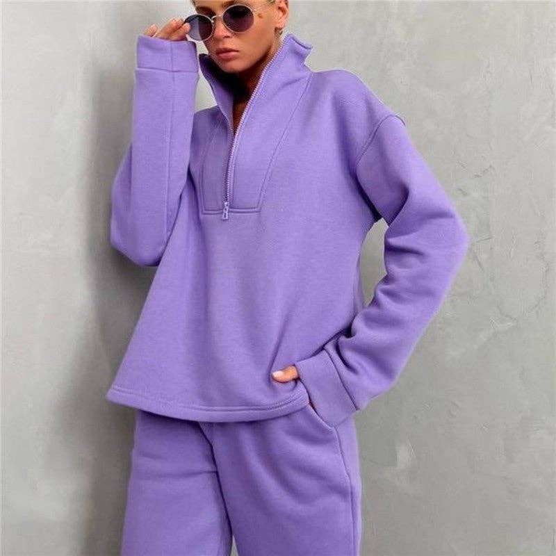 UZ Wholesale Store - Wholesale Tracksuit - Women's - Solid Color Long Sleeve Stand Collar Zip-Up Sports Suit4