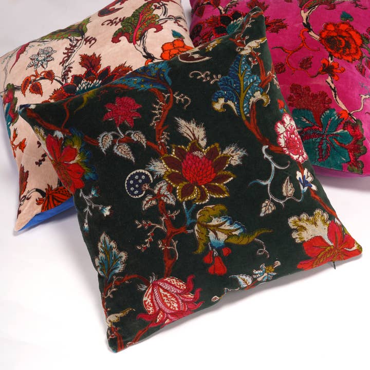 Bomull Sammet Blommig Kudde för wholesale av Linen Connections