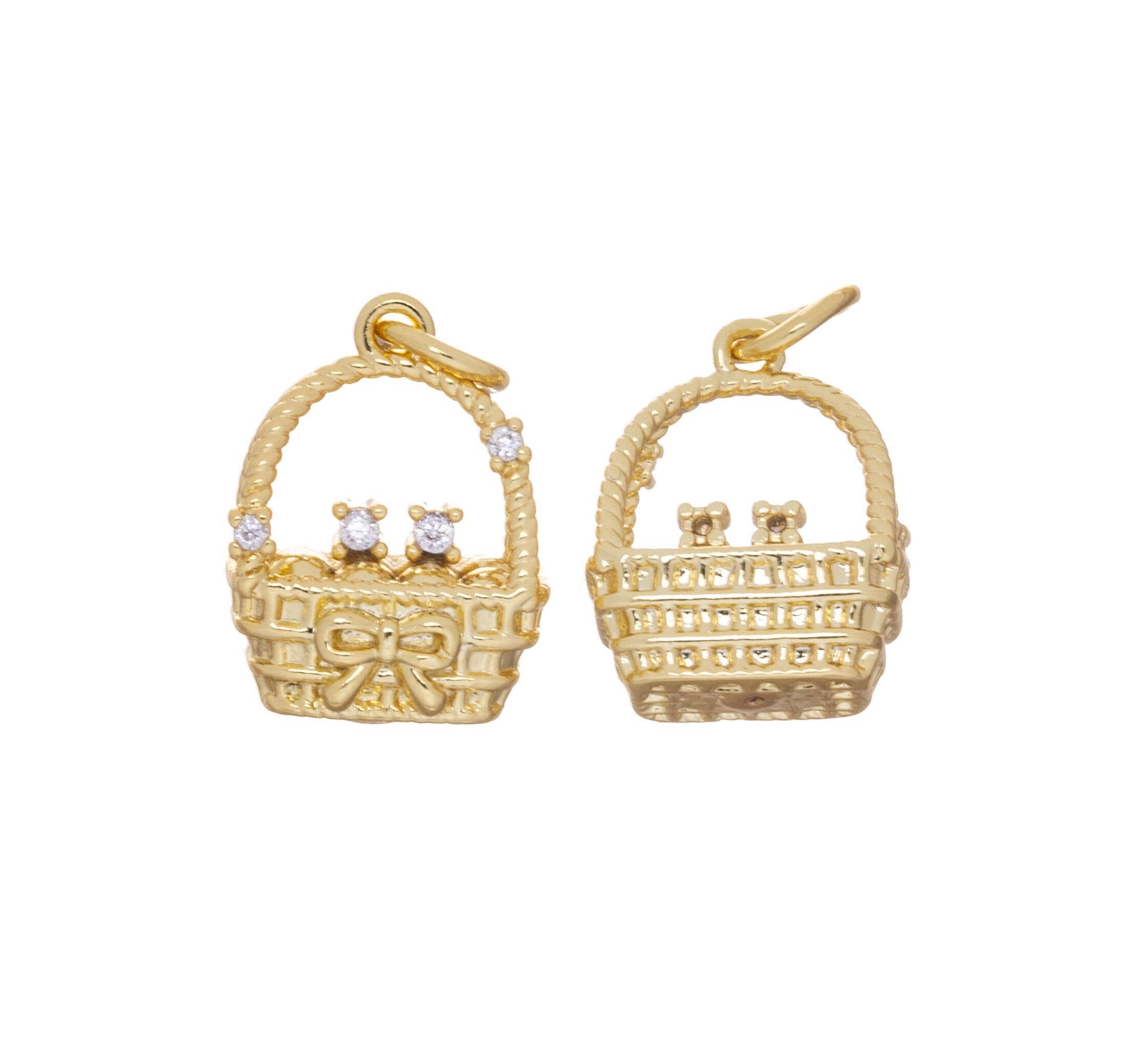 Jewel Pledge - Wholesale Individual Charm/Pendant - Gold & Weaved Easter Egg Basket Charms for Jewelry CPG24614
