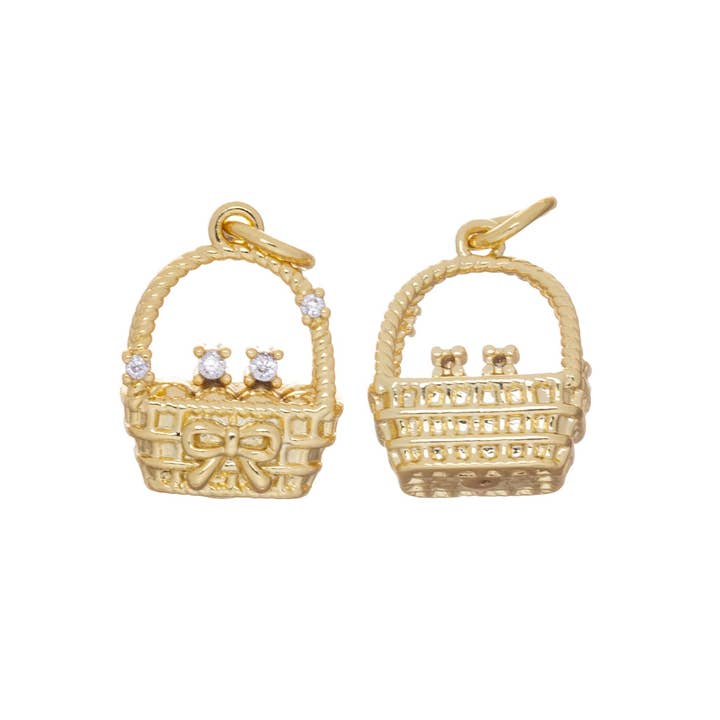 Jewel Pledge - Wholesale Individual Charm/Pendant - Gold & Weaved Easter Egg Basket Charms for Jewelry CPG24614
