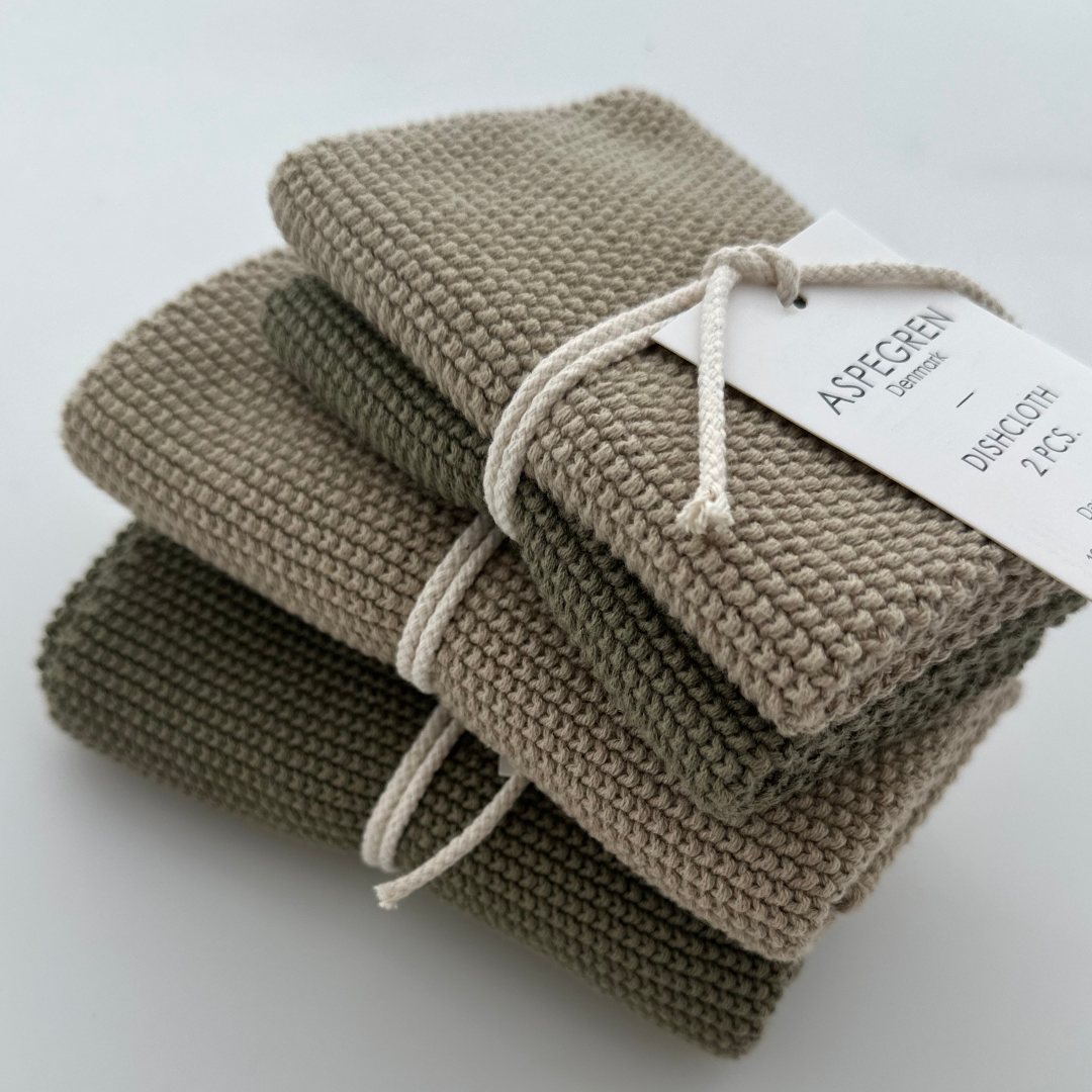 Aspegren Denmark - Wholesale Dishcloth - Dishcloths - Organic Cotton - Set of 2 - Knitted - Olive1
