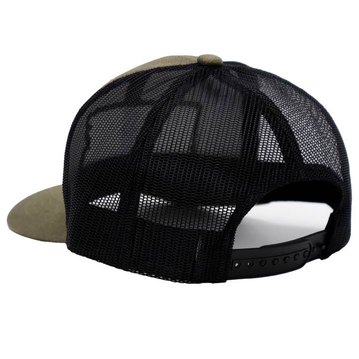 Cap Zone - Wholesale Trucker Hat - Unisex - Rifle American Flag Oiled Faux Leather Trucker Hat2