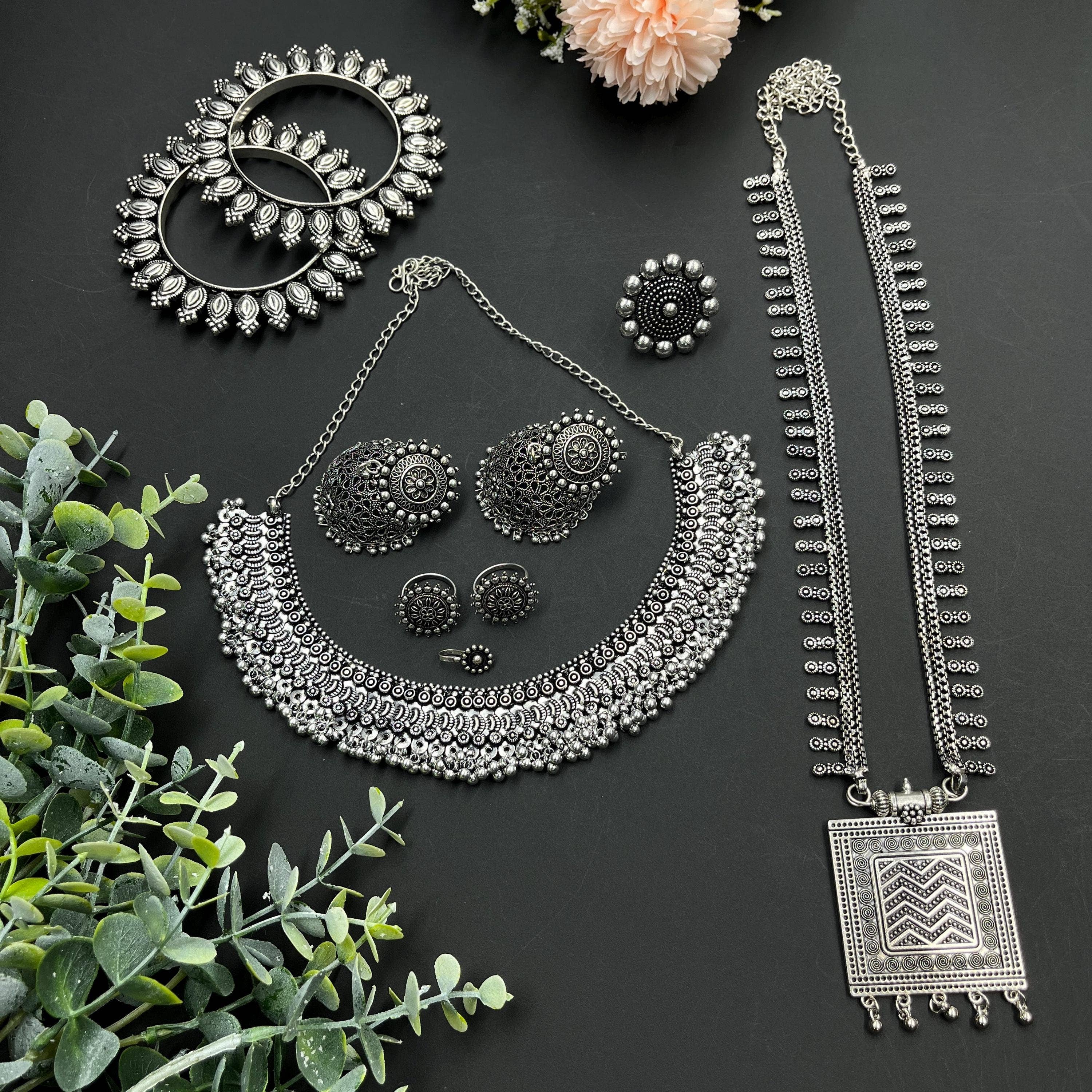 Vastrabhushan - Wholesale Jewellery set - Silver Oxidised Indian Jewelry Set with Necklace & Choker3