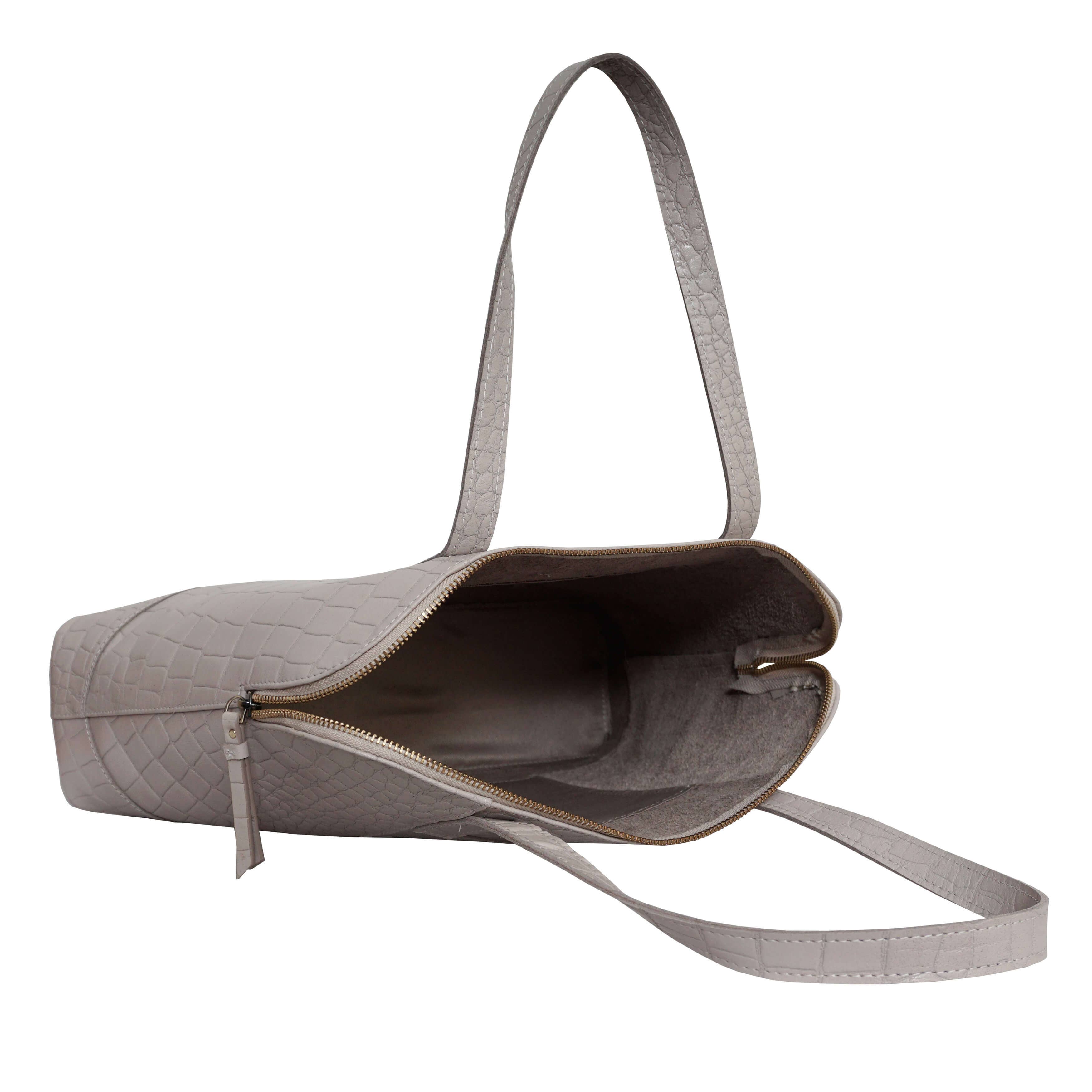 Assots London – Sacola - Mulher por atacado – Sacola sem forro de couro real Croc cinza gelo 'Eva'7