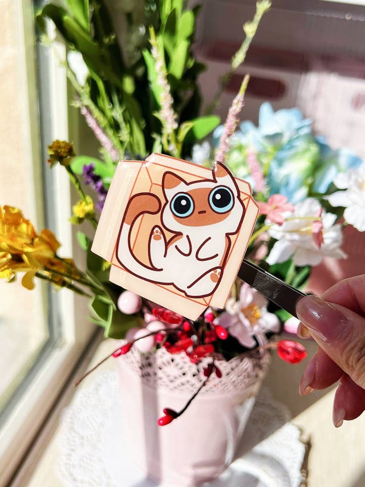 Sesame Cat in the Box Epoxy Acrylic Phone Grips/Holder | Mikou Original Art for wholesale by MikouArt