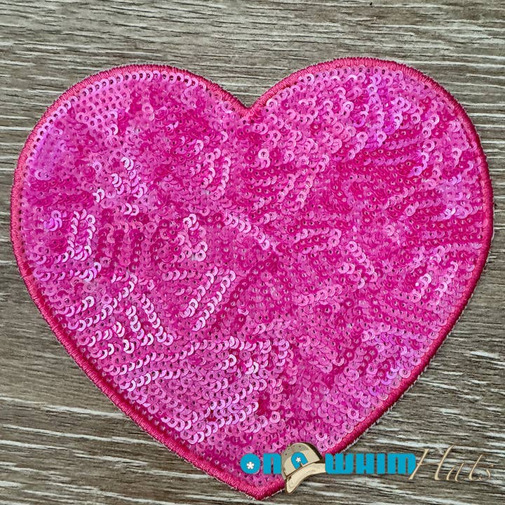 Pink Sequin Heart Iron-On Patch for wholesale by On a Whim Hats