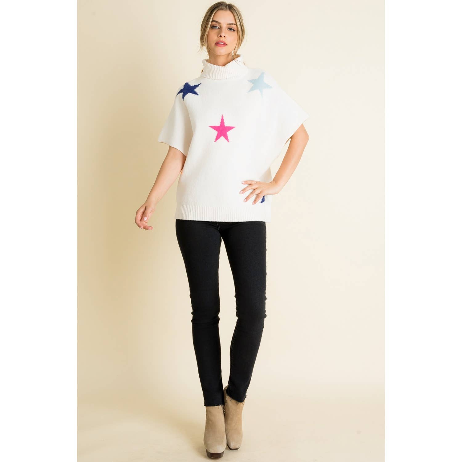 CREAM Star Pattern Poncho for wholesale on Faire3