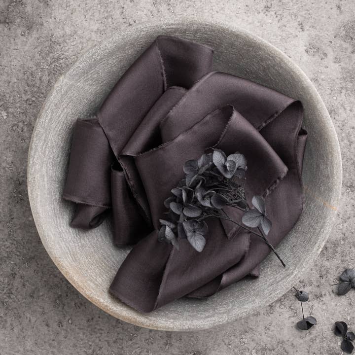 Silk Habotai Ribbon #38 CHARCOAL for wholesale by Big Daisy