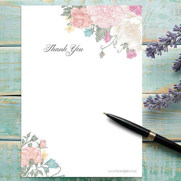 Vintage Flowers - Thank You Notelet - Pack of 20 for wholesale by Dotty About Paper