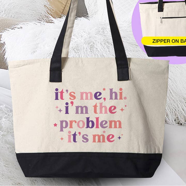 House Of Rodan - Wholesale Tote Bag - Women's - I'm The Problem - Pop Taylor Lyrics Canvas Zipper Tote Bag