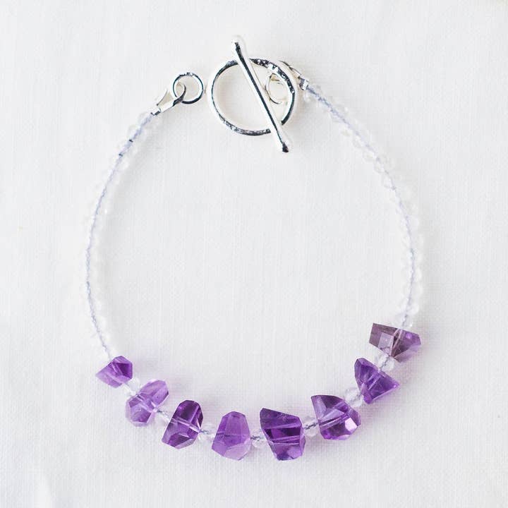 LoveGem Studio LLC - Wholesale Beaded Bracelet - Amethyst Nugget & Quartz Beads Bracelet – Artisan Gemstone Jewelry with Argentium Silver Toggle