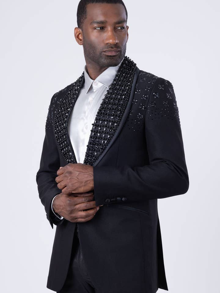 BARABAS - Wholesale Blazer - Heren - Blazer met bloemenprint en strass-revers voor heren 4EBL46