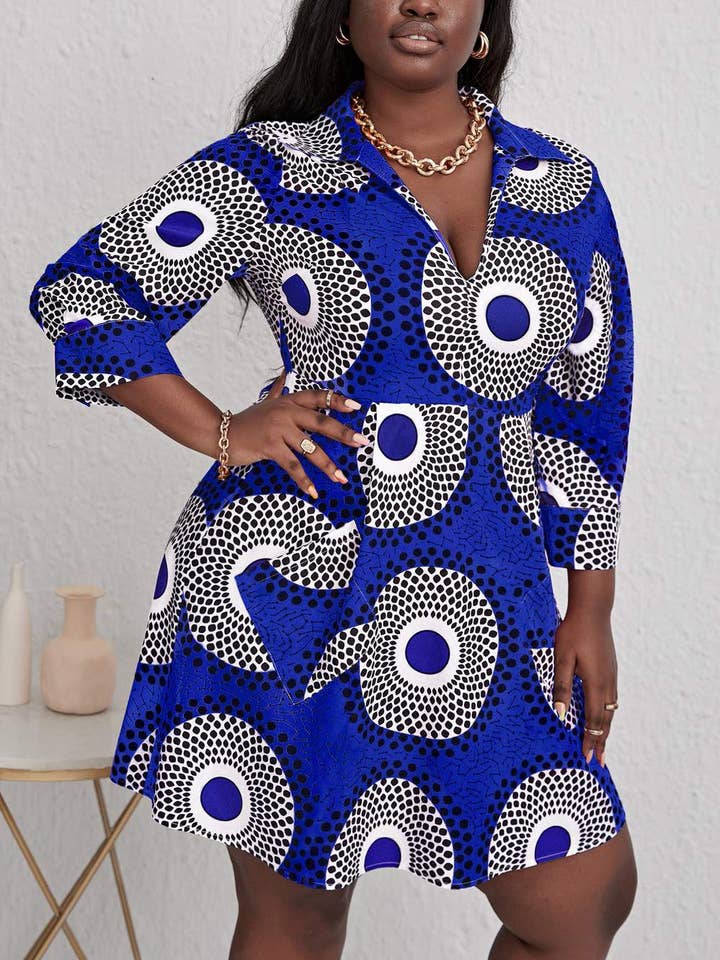 Flarix - Wholesale Dress - Women's - plus geo print hidden pocket dress