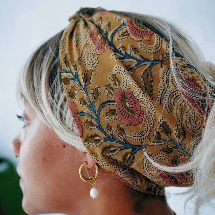 White Lotus Fashions - Wholesale Bandana - Women's - Rosegold Rivers - Kalamkari Cotton Bandana (KK1425)2