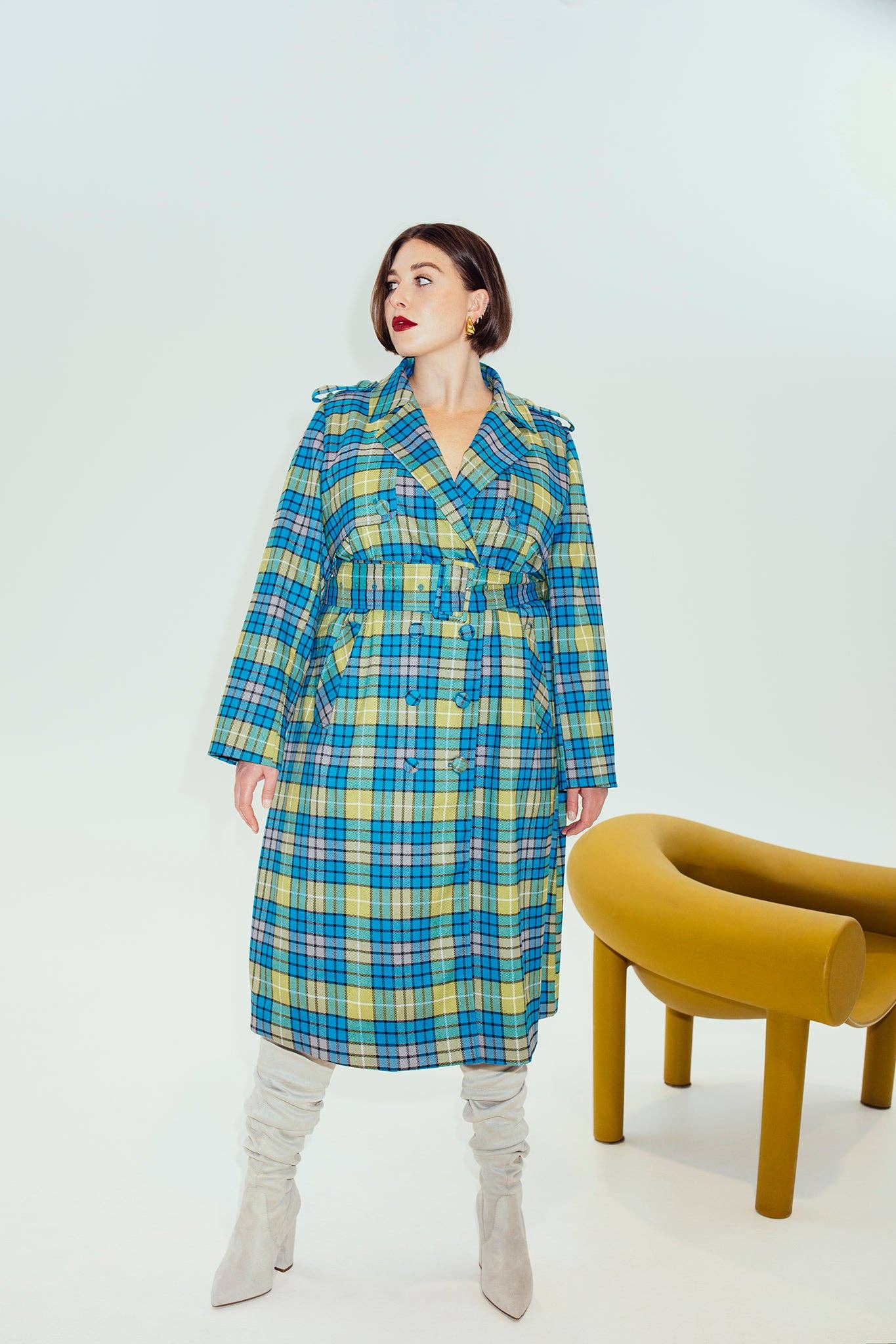 Hilary MacMillan - Wholesale Trench Coat - Women's - The Eliza Plaid Trench Coat