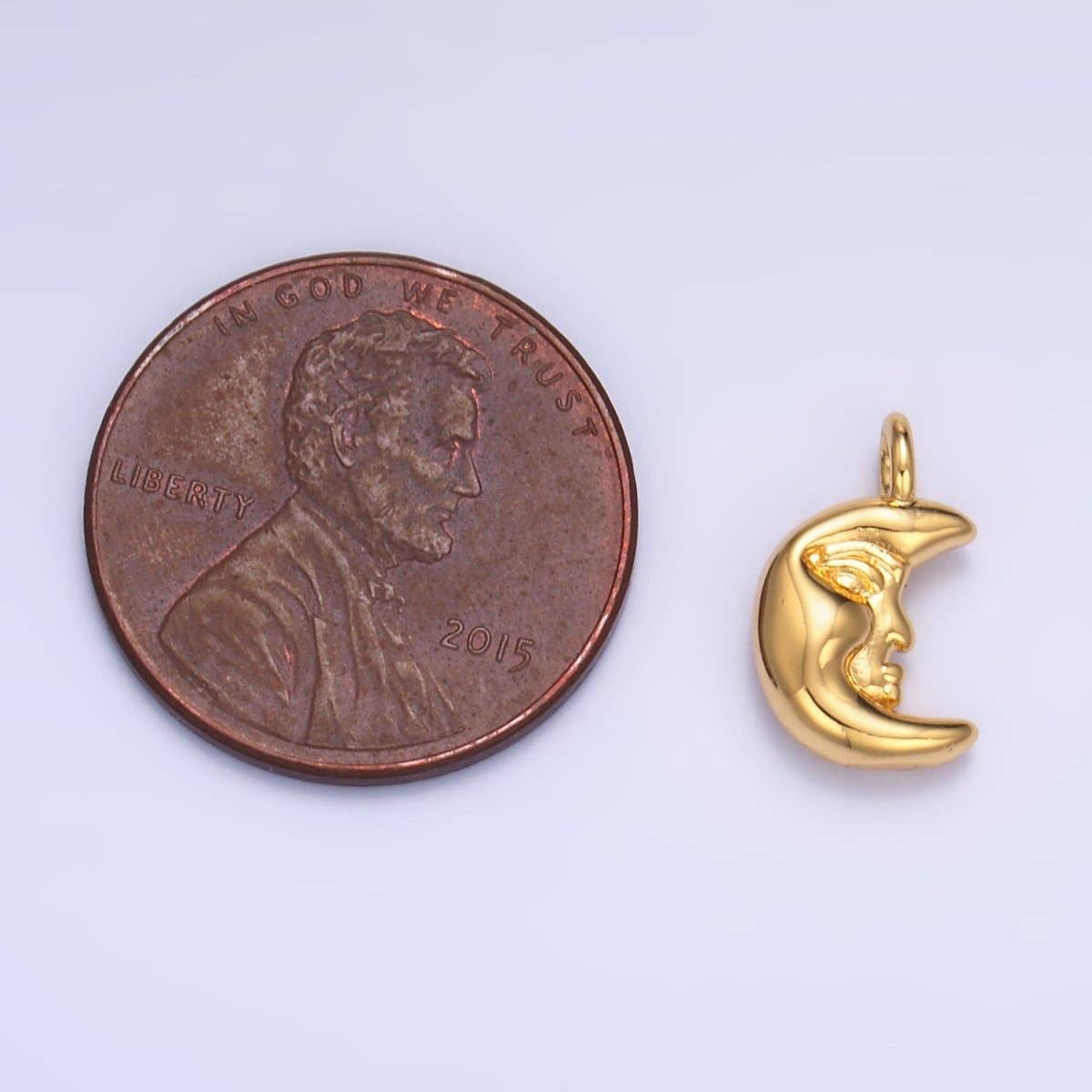 Aim Eternal - Wholesale Individual Charm/Pendant - 24K Gold Filled Celestial Crescent Moon Face Charm in Gold & Silver | W8332