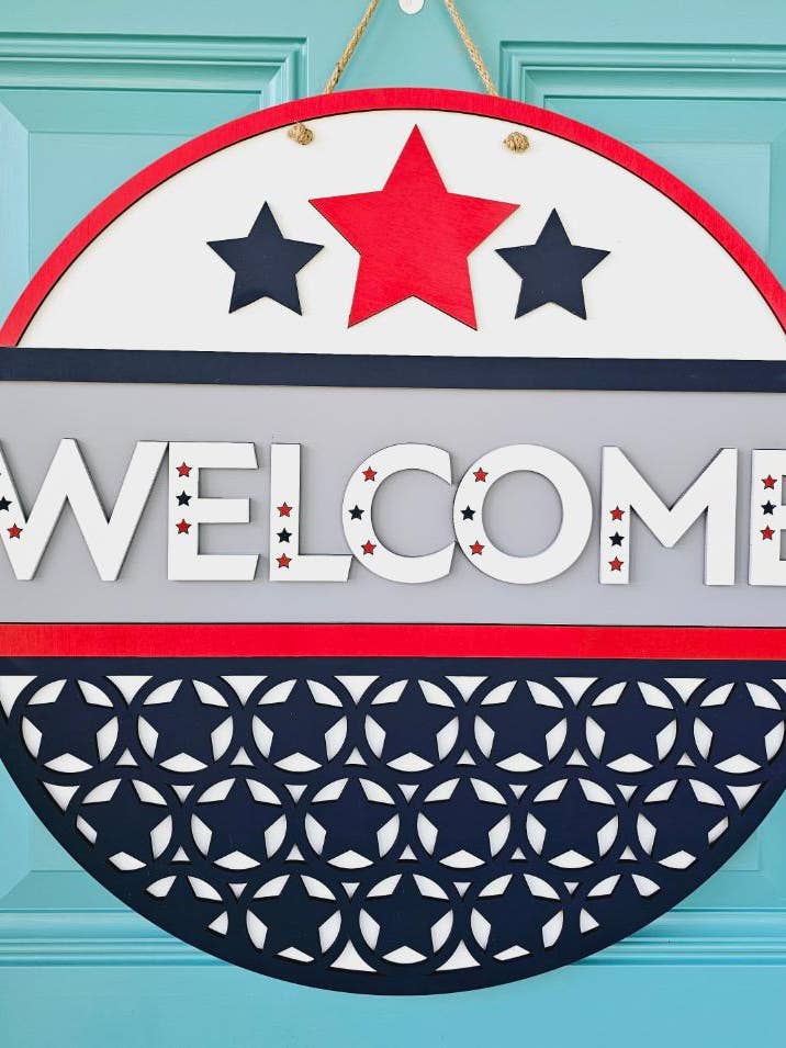 DIY Simple Patriotic Welcome Door Hanger for wholesale by Teal Moon Creations
