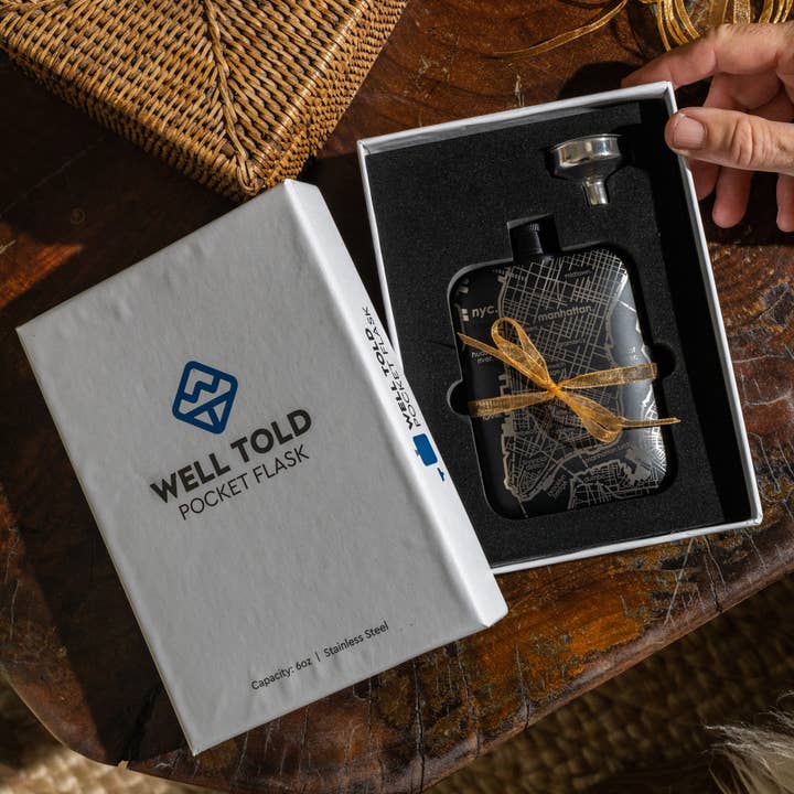 Well Told - Wholesale Flask - CUSTOM ETCHED - U.S. City / Town Map - Pocket Flask - 6 oz4