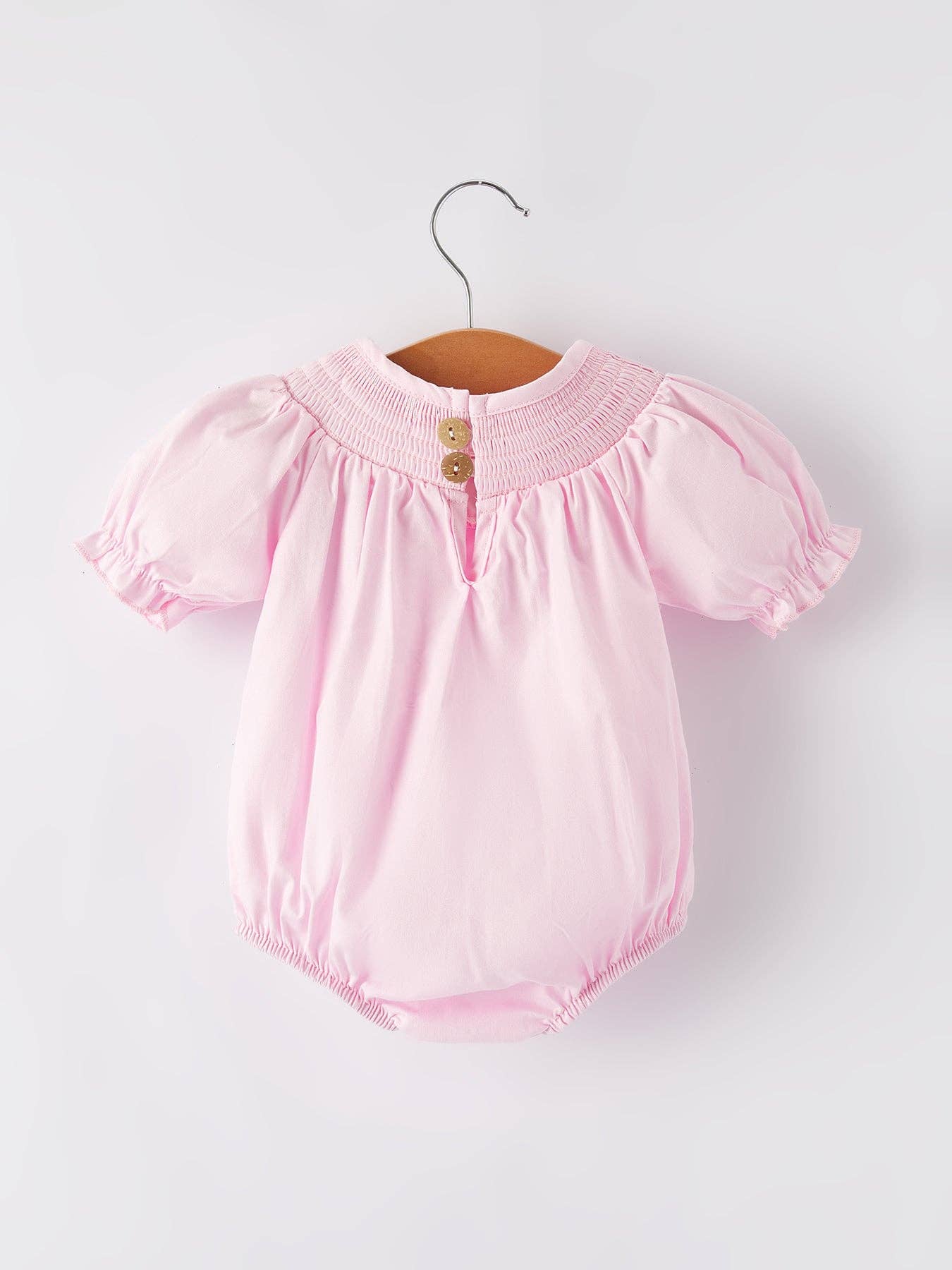 Rylee Faith Designs - Wholesale Bodysuit (Non-Footed) - Baby - White Bow Smock Embroidered Pink Romper1