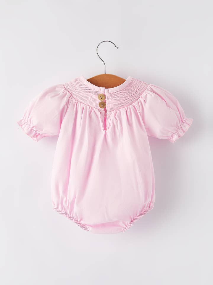 Rylee Faith Designs - Wholesale Bodysuit (Non-Footed) - Baby - White Bow Smock Embroidered Pink Romper1