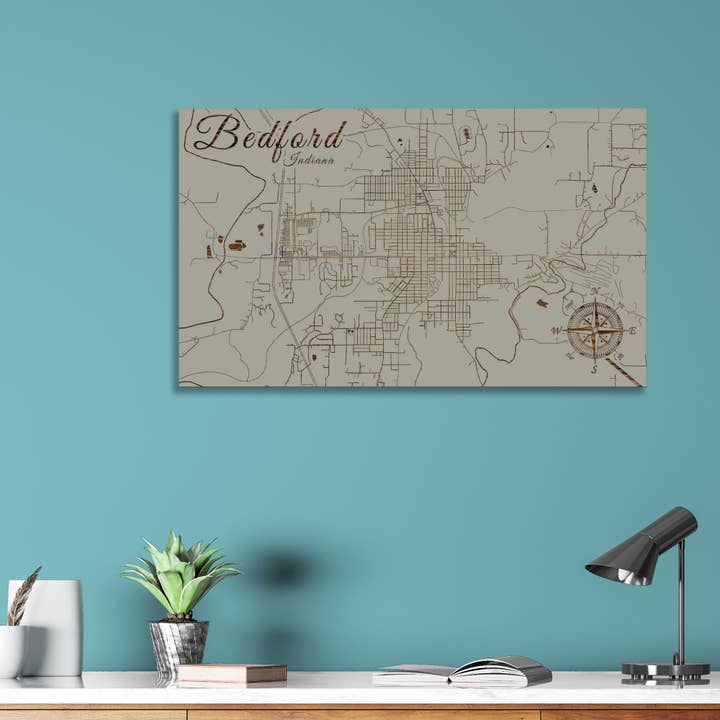 Indiana: Bedford Street Map for wholesale by Fire & Pine