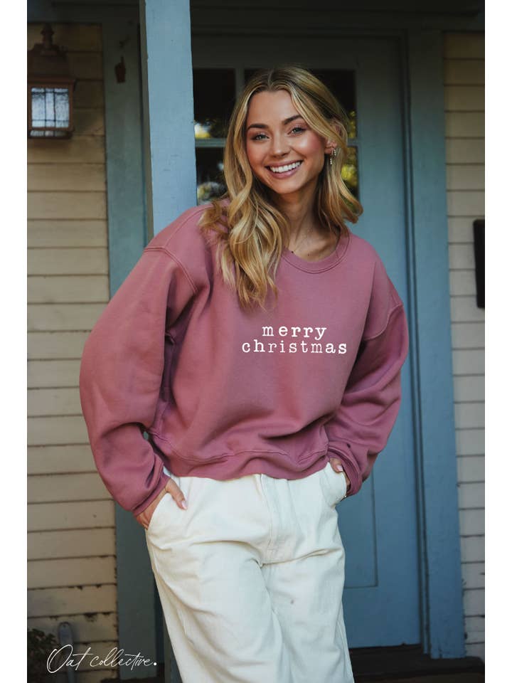 OAT COLLECTIVE - Wholesale Graphic Sweatshirt - Women's - MERRY CHRISTMAS Mid Cropped Graphic Sweatshirt0