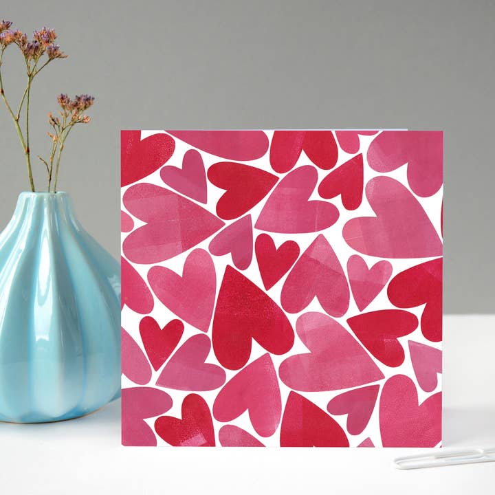 Pink Hearts Card for wholesale by Fiona Clabon Illustration