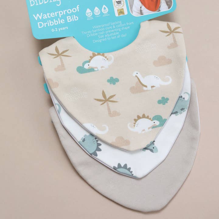Dino Clouds Bundle of 3 Waterproof Dribble Bibs for wholesale by Bibbilyboo