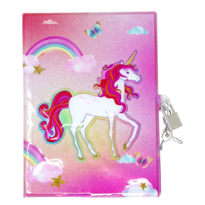 Unicorn Butterfly 3D Lockable Diary | Pack of 2 for wholesale by Pink Poppy USA