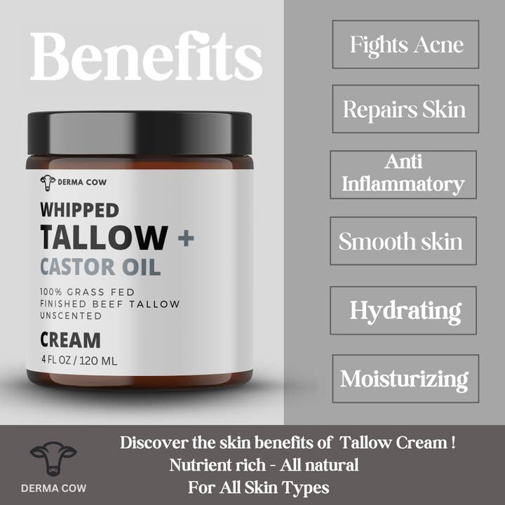 Derma Cow - Wholesale Body Cream/Lotion - Whipped Tallow + Castor Oil, Cream for Face and Body1