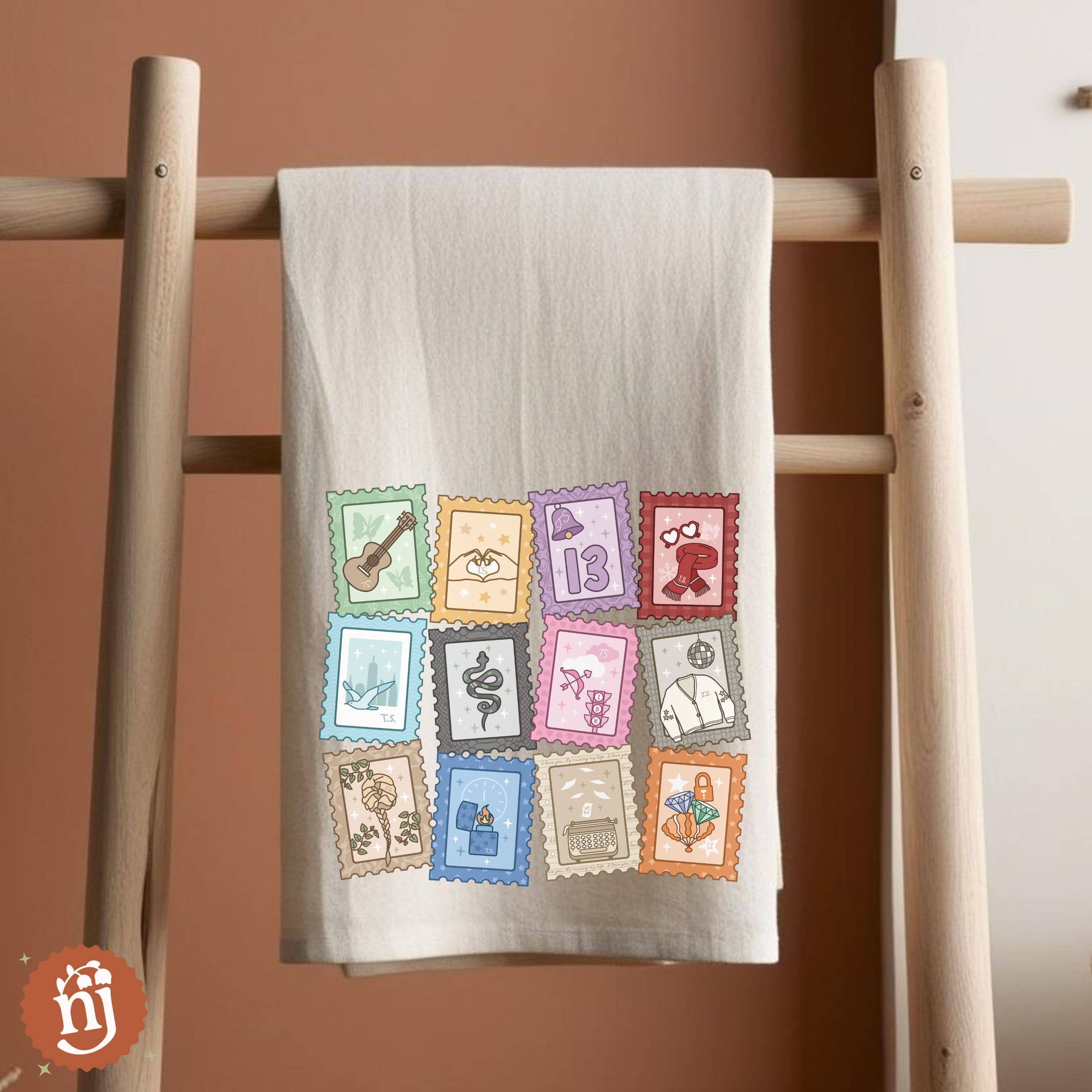 Nearly June Design Co - Wholesale Tea Towel - Eras Inspired Stamps Tea Towel 3