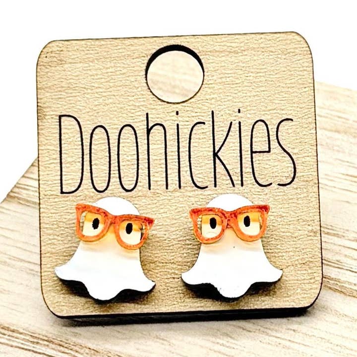 Nerdy Ghost Acrylic Studs - Halloween Earrings for wholesale by Doohickies