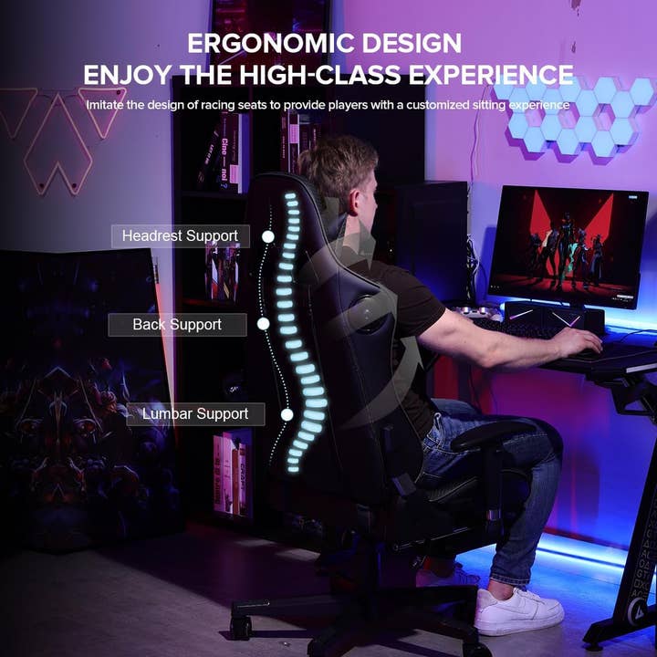 Black Gaming Chair With Footrest And Speakers Ergonomic Design for wholesale on Faire10