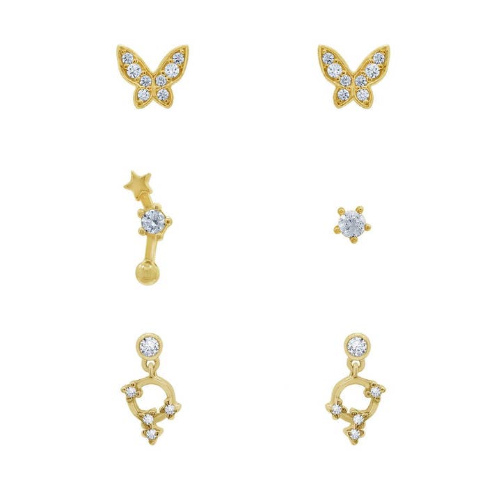 Set de pendientes minimalistas con forma de mariposa, estrella y círculo abierto para venta al por mayor de GEMOUR