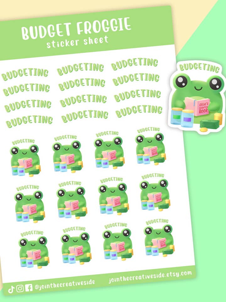 Budget Stickers, Planner Stickers, Frog Sticker Sheet, for wholesale by Join The Creative Side