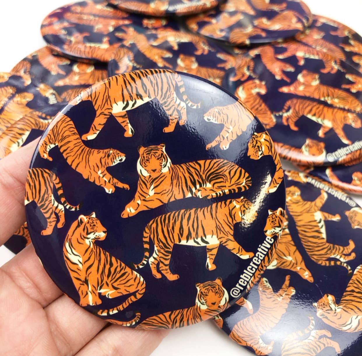 REBL Creative - Wholesale Lapel Pin/Button - Tiger Lounge - Navy - Game Day Button1